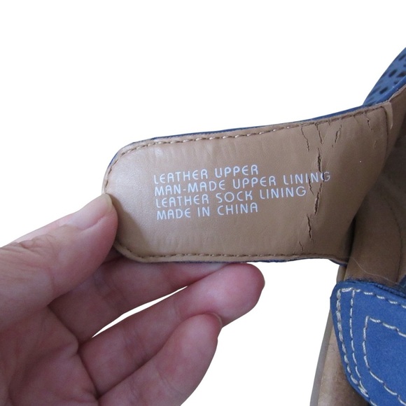 Earth Cascade Indigo Blue Perforated Wedge Sandals Size 9.5 Leather Open Toe - Picture 9 of 10